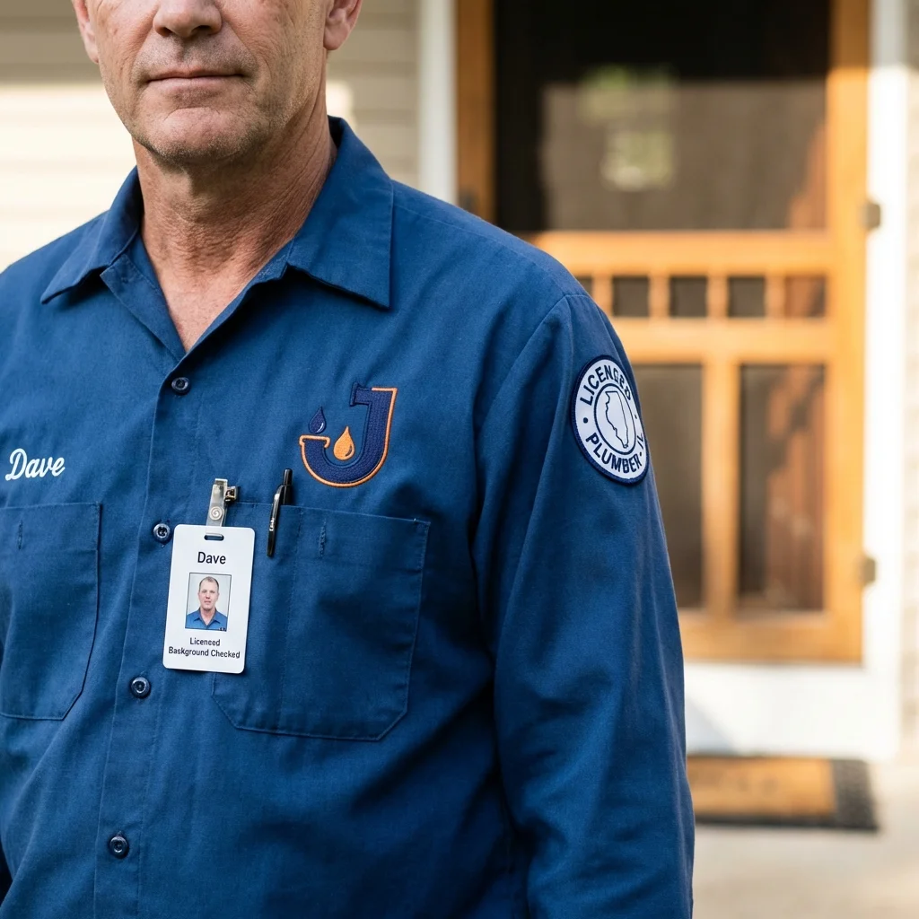Licensed plumber showing ID badge in Richmond Hill, GA