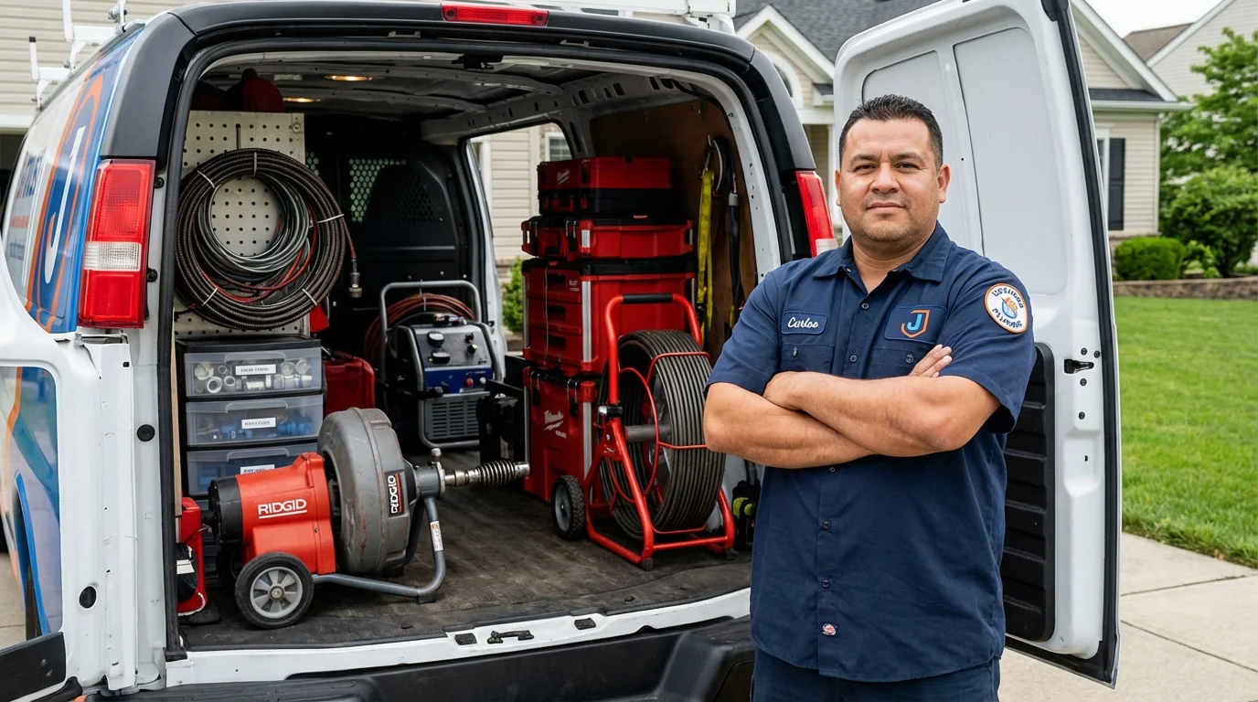 Professional drain cleaning equipment and Johns Plumbing LLC plumber in Richmond Hill