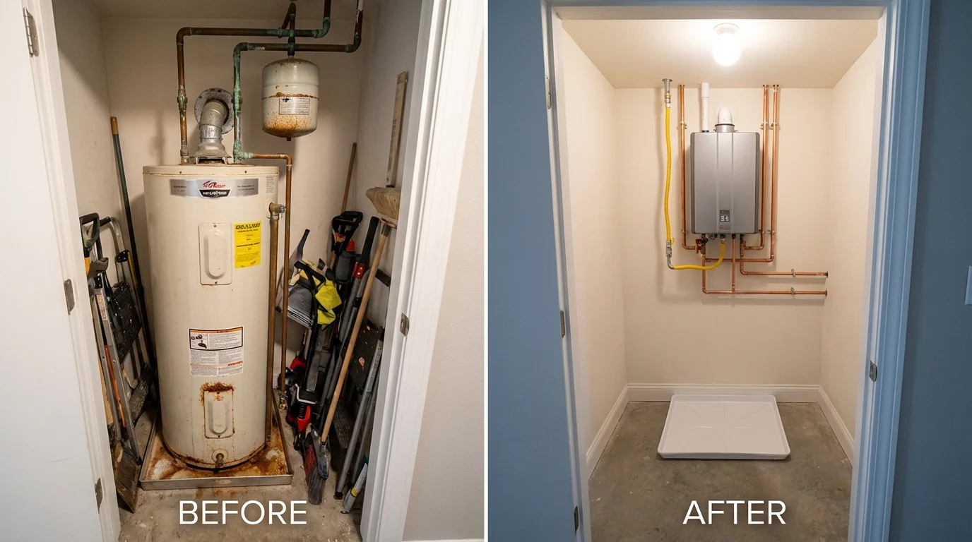 Tank water heater versus wall-mounted tankless unit comparison for Richmond Hill, GA homeowners
