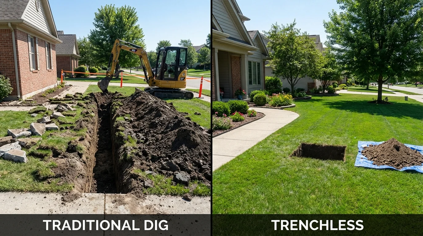 Trenchless sewer repair with minimal yard damage versus traditional excavation in Richmond Hill, GA